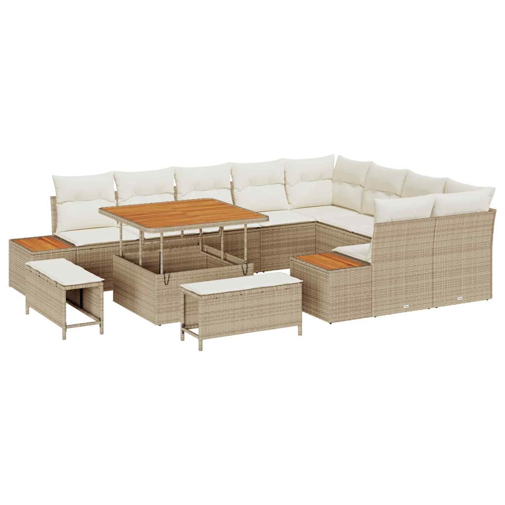 Garten-Sofa-Set mit Kissen 12 pcs Beige Poly Rattan
