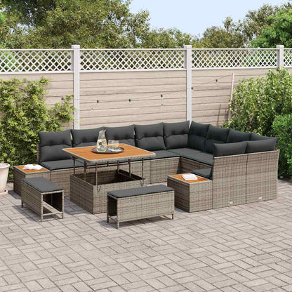 Garten-Sofa-Set mit Kissen mit Speicher 12 pcs Grau Poly Rattan