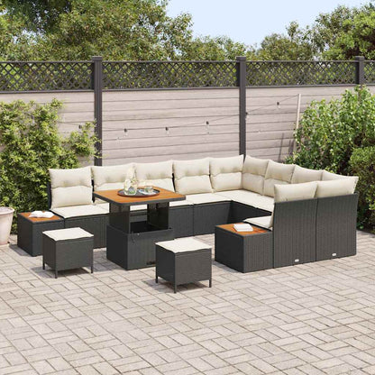 Garten-Sofa-Set mit Kissen 12 pcs Schwarz Poly Rattan