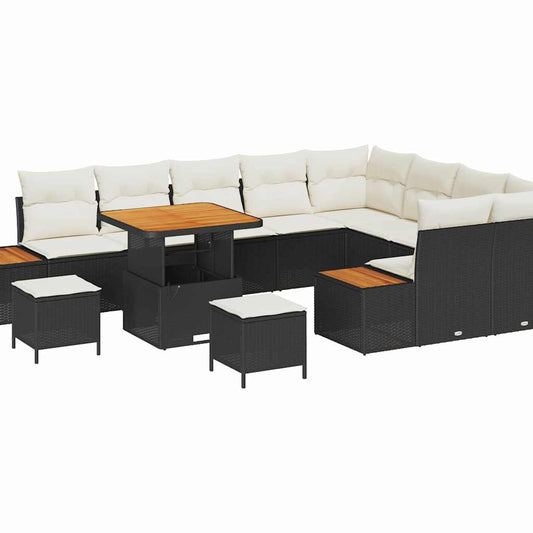 Garten-Sofa-Set mit Kissen 12 pcs Schwarz Poly Rattan