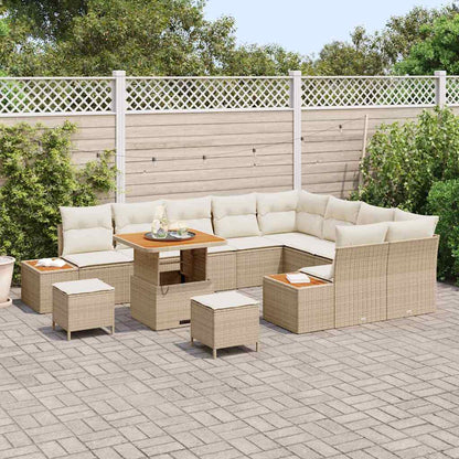 Garten-Sofa-Set mit Kissen 12 pcs Beige Poly Rattan