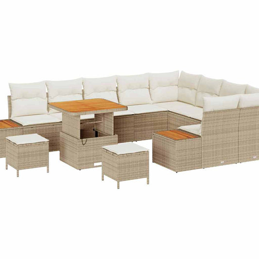 Garten-Sofa-Set mit Kissen 12 pcs Beige Poly Rattan