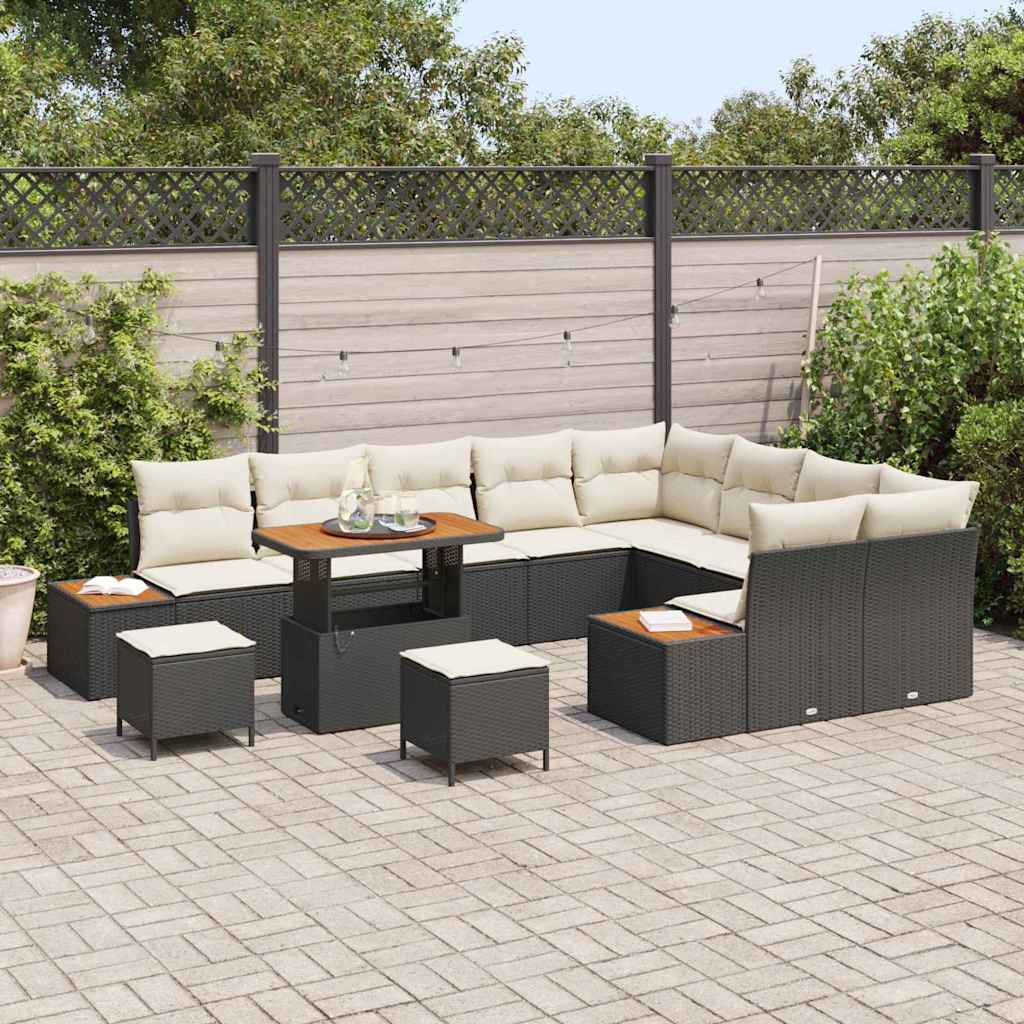 Garten-Sofa-Set mit Kissen 12 pcs Schwarz Poly Rattan