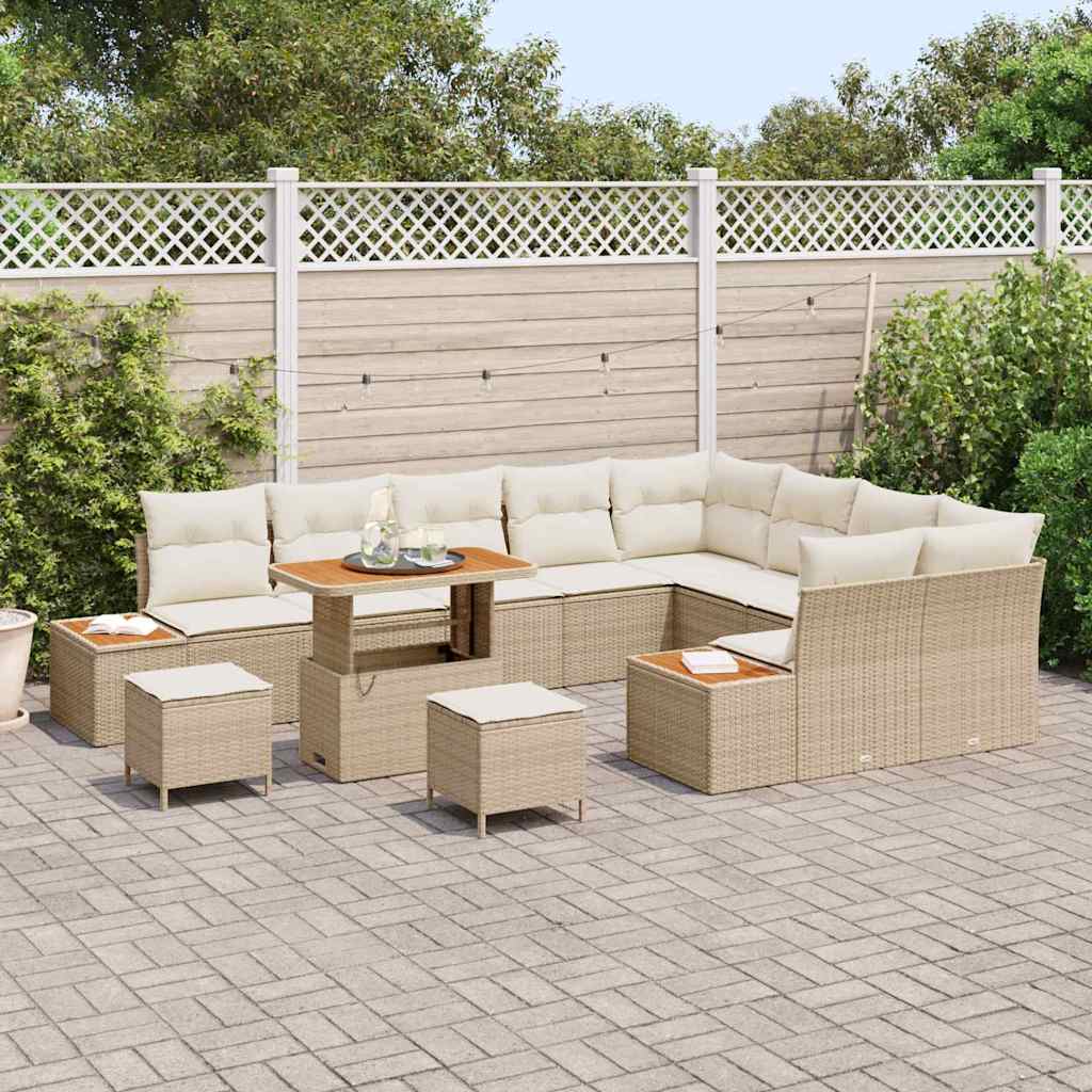Garten-Sofa-Set mit Kissen 12 pcs Beige Poly Rattan