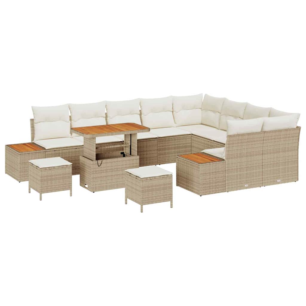 Garten-Sofa-Set mit Kissen 12 pcs Beige Poly Rattan