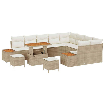 Garten-Sofa-Set mit Kissen 12 pcs Beige Poly Rattan