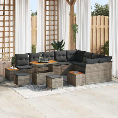 Garten-Sofa-Set mit Kissen mit Speicher 12 pcs Grau Poly Rattan