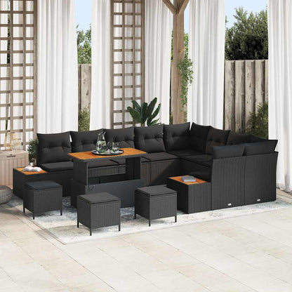 Garten-Sofa-Set mit Kissen 13 pcs Schwarz Poly Rattan