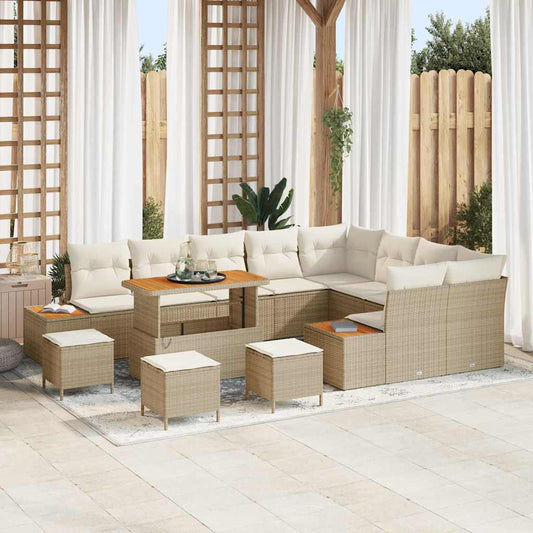 Garten-Sofa-Set mit Kissen 13 pcs Beige Poly Rattan