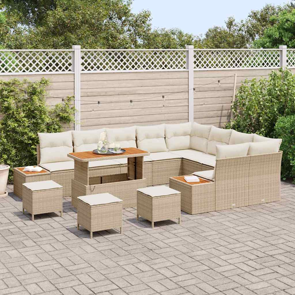 Garten-Sofa-Set mit Kissen 13 pcs Beige Poly Rattan