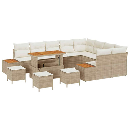 Garten-Sofa-Set mit Kissen 13 pcs Beige Poly Rattan