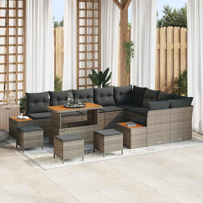 Garten-Sofa-Set mit Kissen mit Speicher 13 pcs Grau Poly Rattan