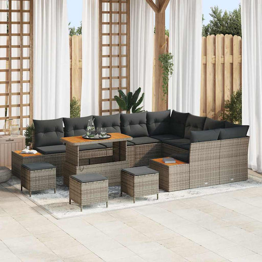 Garten-Sofa-Set mit Kissen mit Speicher 13 pcs Grau Poly Rattan