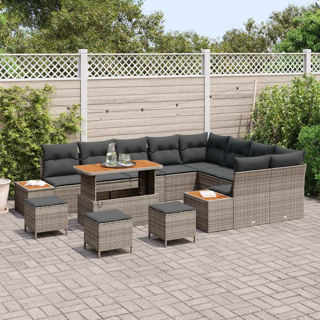Garten-Sofa-Set mit Kissen mit Speicher 13 pcs Grau Poly Rattan