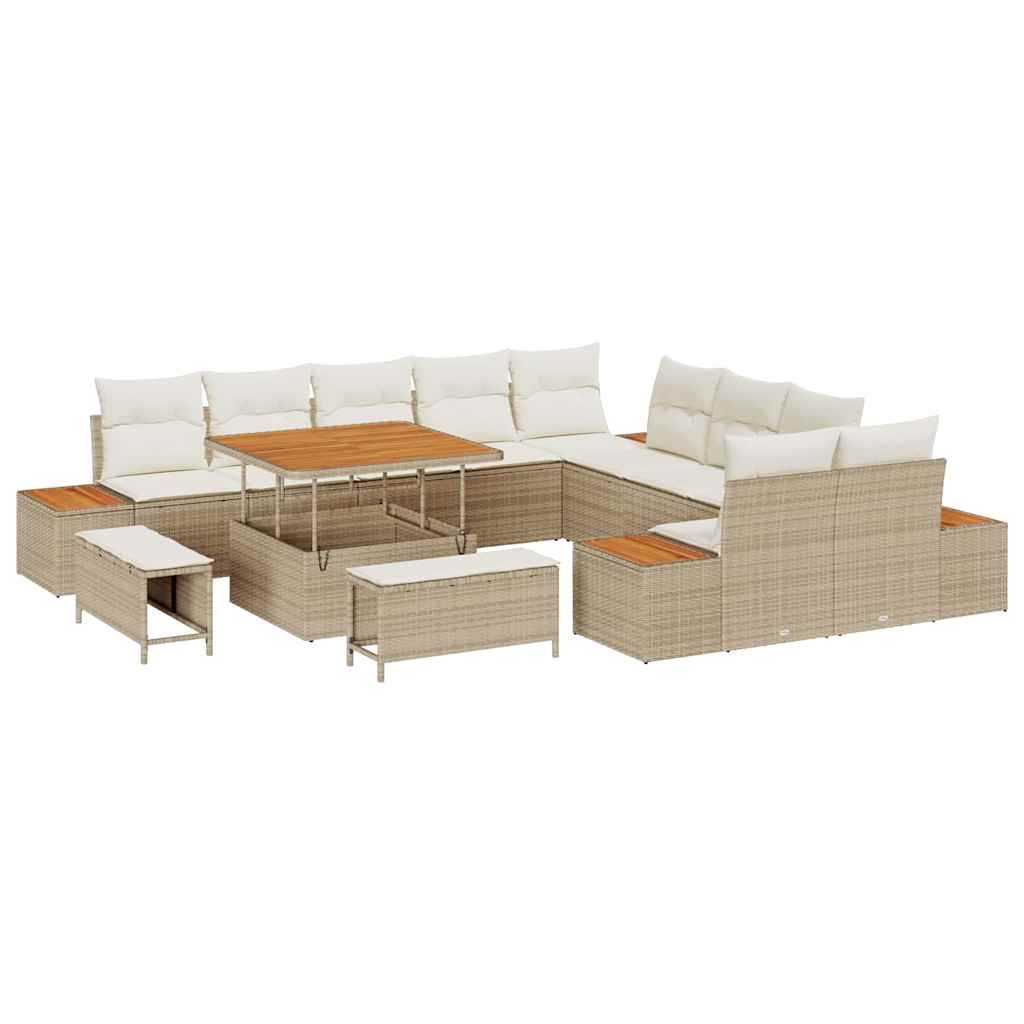 Garten-Sofa-Set mit Kissen mit Speicher Beige Poly Rattan