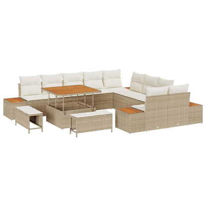 Garten-Sofa-Set mit Kissen mit Speicher Beige Poly Rattan
