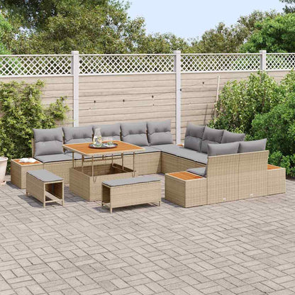 Garten-Sofa-Set mit Kissen mit Speicher Beige Poly Rattan
