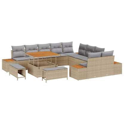 Garten-Sofa-Set mit Kissen mit Speicher Beige Poly Rattan