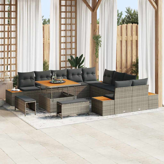 Garten-Sofa-Set mit Kissen mit Speicher Grau Poly Rattan