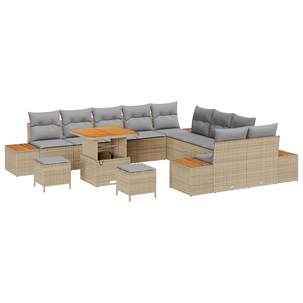 Garten-Sofa-Set mit Kissen mit Speicher Beige Poly Rattan
