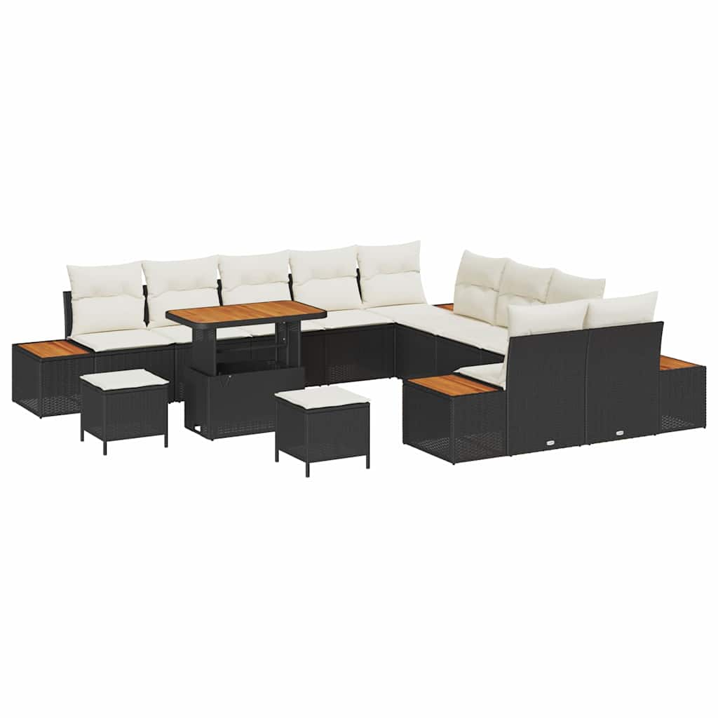 Garten-Sofa-Set mit Kissen mit Speicher Schwarz Poly Rattan