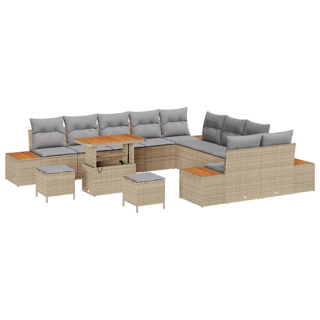 Garten-Sofa-Set mit Kissen mit Speicher Beige Poly Rattan