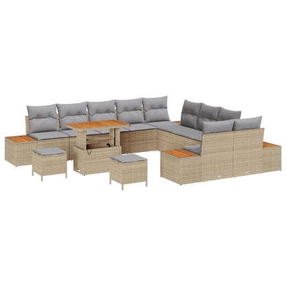 Garten-Sofa-Set mit Kissen mit Speicher Beige Poly Rattan