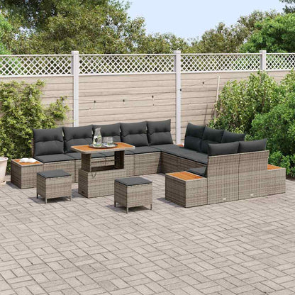 Garten-Sofa-Set mit Kissen mit Speicher Grau Poly Rattan