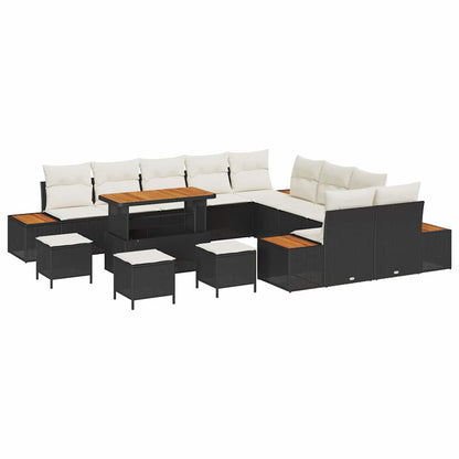 Garten-Sofa-Set mit Kissen mit Speicher Schwarz Poly Rattan