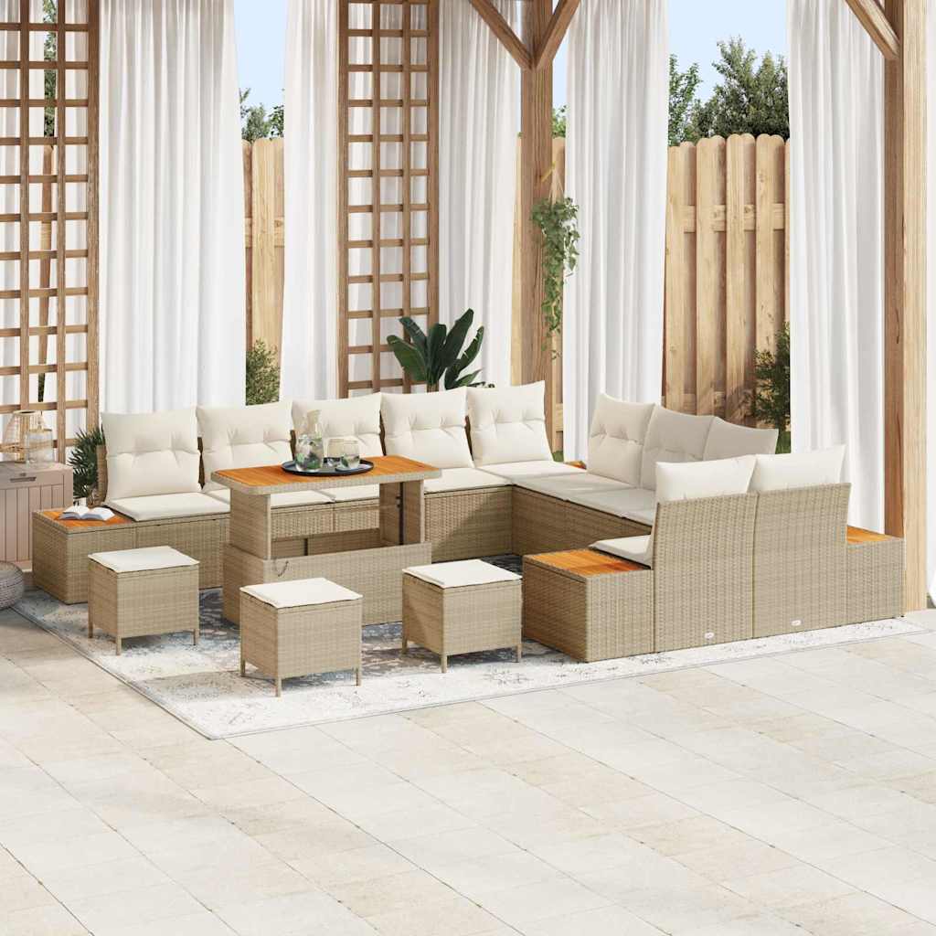 Garten-Sofa-Set mit Kissen mit Speicher Beige Poly Rattan