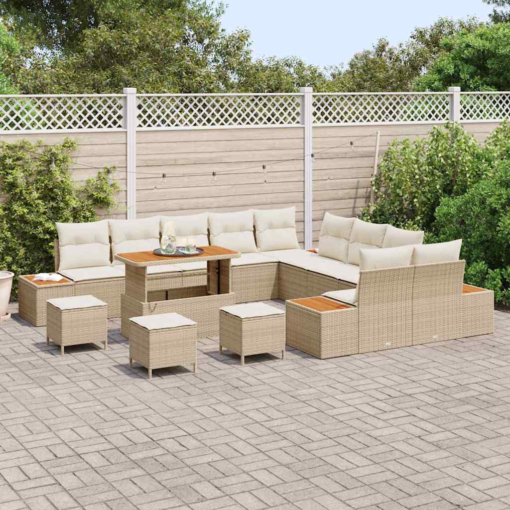 Garten-Sofa-Set mit Kissen mit Speicher Beige Poly Rattan
