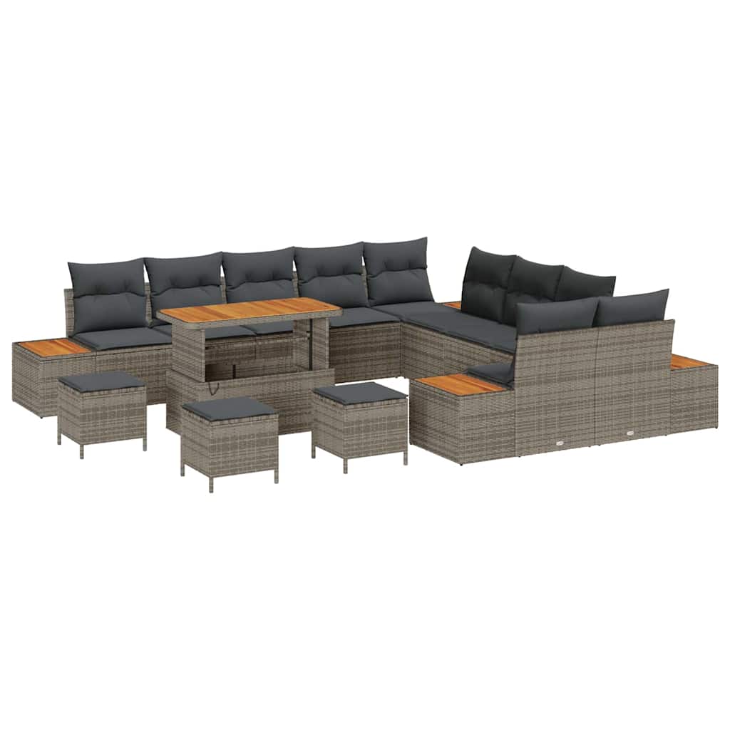 Garten-Sofa-Set mit Kissen mit Speicher Grau Poly Rattan