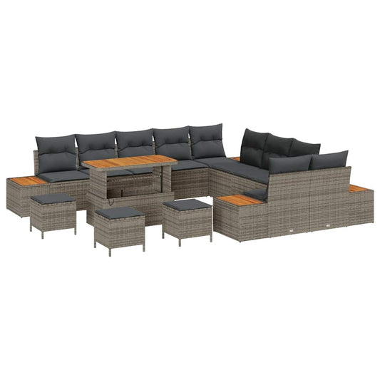 Garten-Sofa-Set mit Kissen mit Speicher Grau Poly Rattan