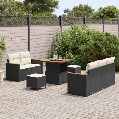 Garten-Sofa-Set mit Kissen 8 pcs Schwarz Poly Rattan
