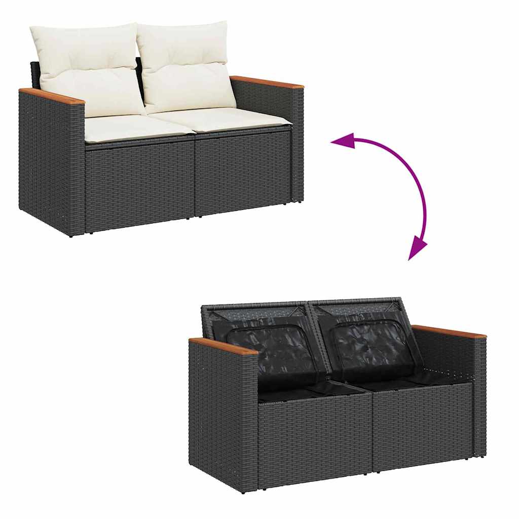 Garten-Sofa-Set mit Kissen 8 pcs Schwarz Poly Rattan