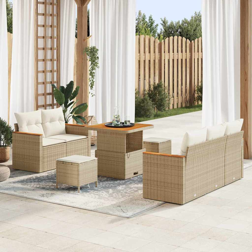 Garten-Sofa-Set mit Kissen mit Speicher 8 pcs Beige Poly Rattan