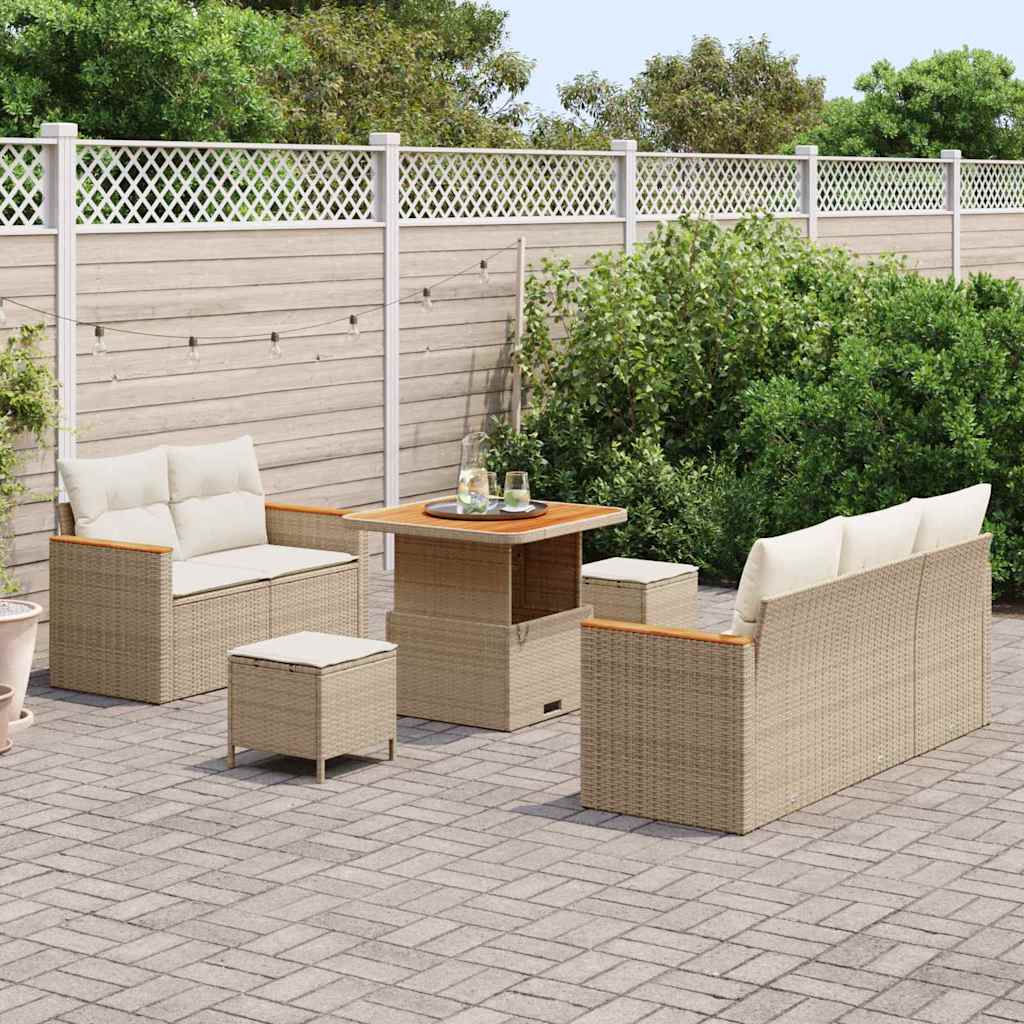 Garten-Sofa-Set mit Kissen mit Speicher 8 pcs Beige Poly Rattan