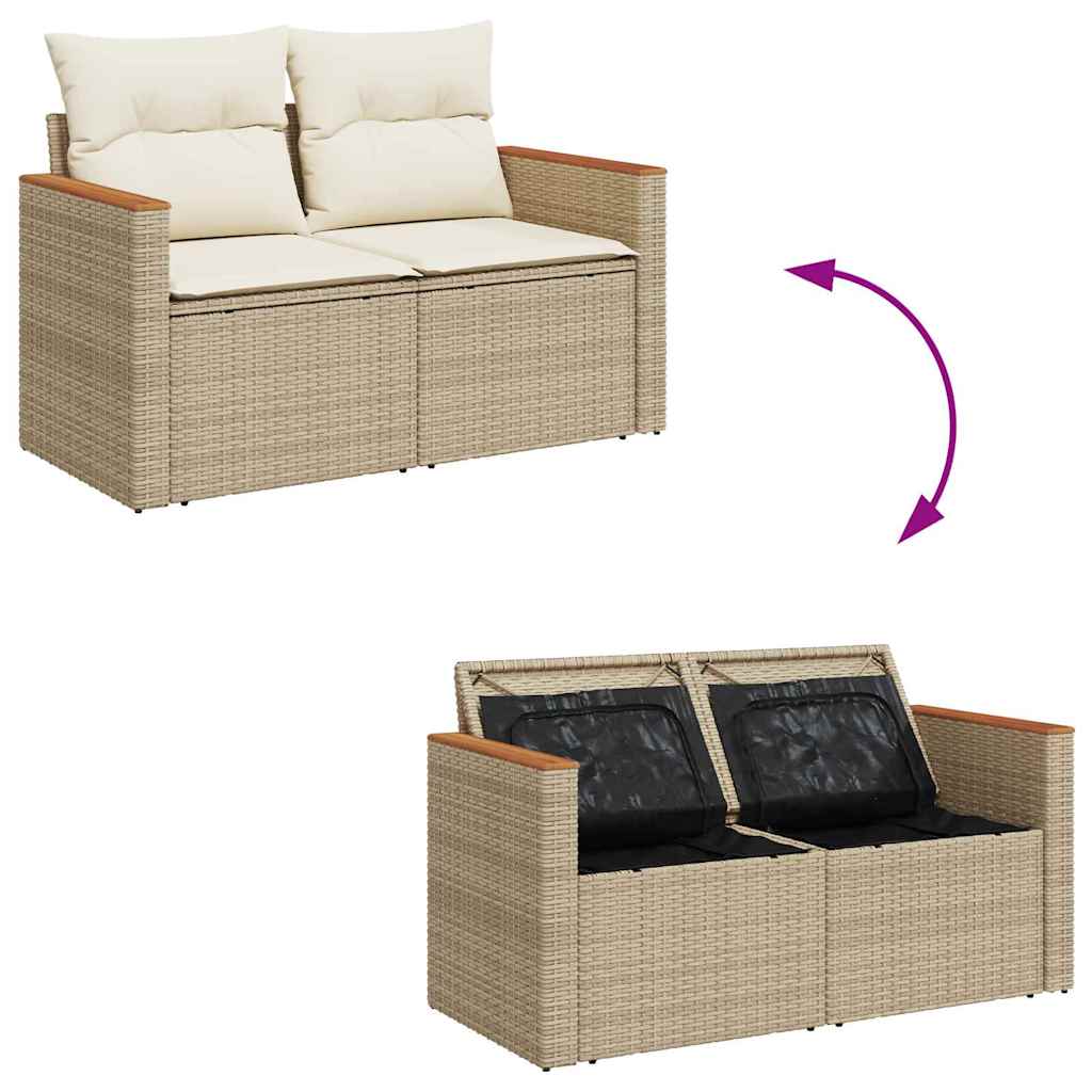 Garten-Sofa-Set mit Kissen mit Speicher 8 pcs Beige Poly Rattan