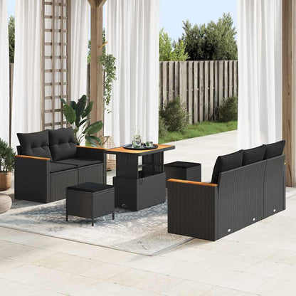 Garten-Sofa-Set mit Kissen 8 pcs Schwarz Poly Rattan