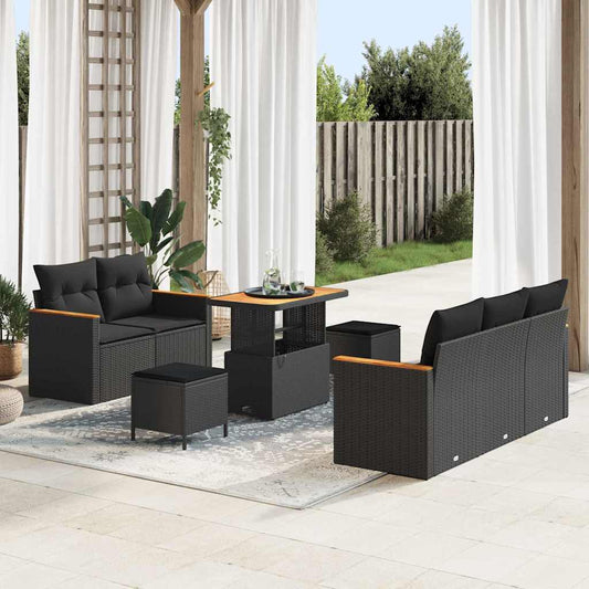 Garten-Sofa-Set mit Kissen 8 pcs Schwarz Poly Rattan