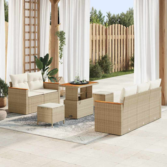 Garten-Sofa-Set mit Kissen mit Speicher 8 pcs Beige Poly Rattan