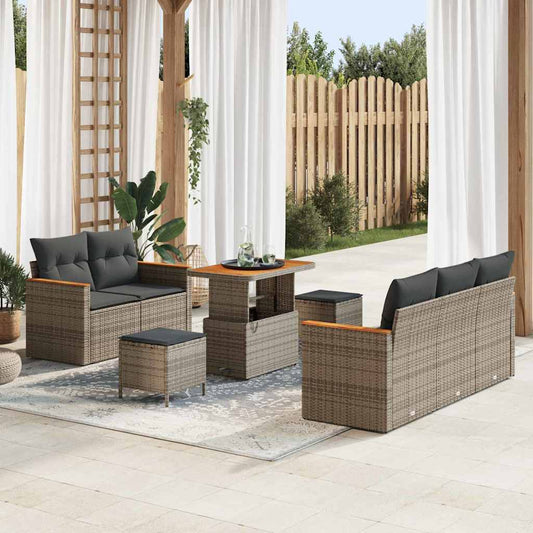 Garten-Sofa-Set mit Kissen mit Speicher 8 pcs Grau Poly Rattan
