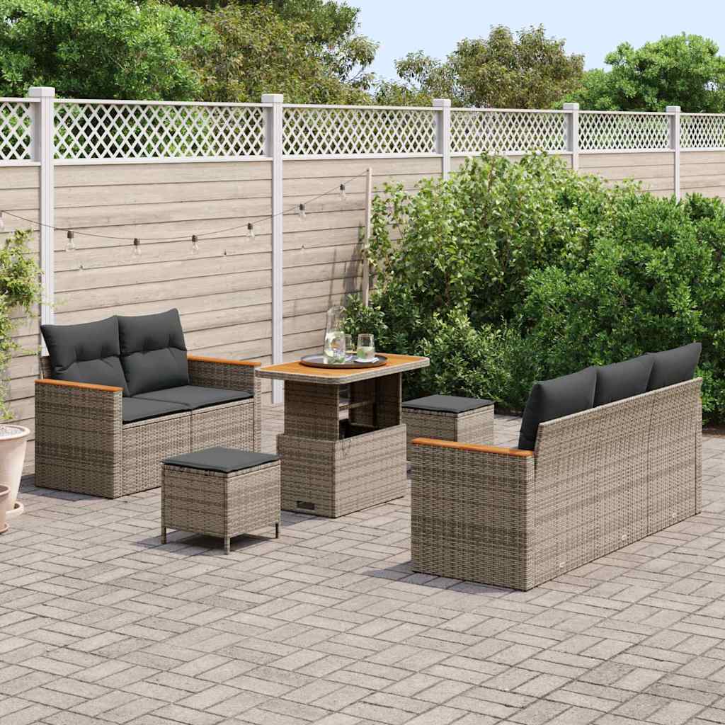 Garten-Sofa-Set mit Kissen mit Speicher 8 pcs Grau Poly Rattan