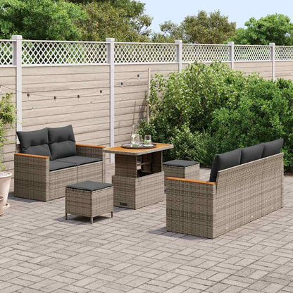 Garten-Sofa-Set mit Kissen mit Speicher 8 pcs Grau Poly Rattan