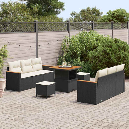 Garten-Sofa-Set mit Kissen 9 pcs Schwarz Poly Rattan