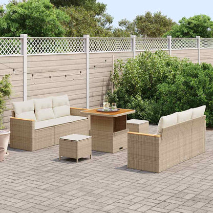 Garten-Sofa-Set mit Kissen mit Speicher 9 pcs Beige Poly Rattan