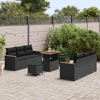 Garten-Sofa-Set mit Kissen 9 pcs Schwarz Poly Rattan