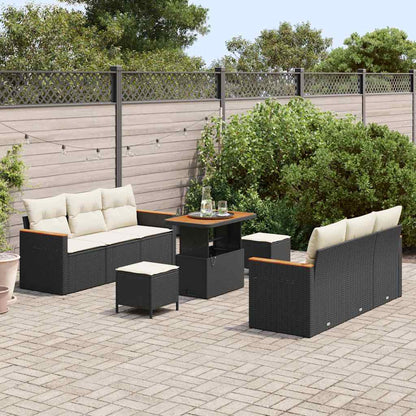 Garten-Sofa-Set mit Kissen 9 pcs Schwarz Poly Rattan