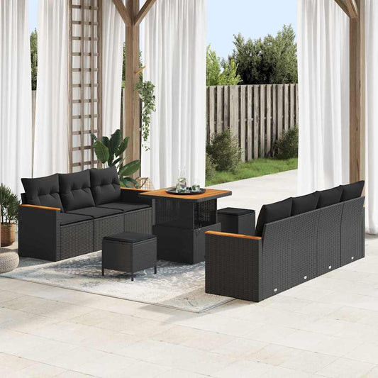 Garten-Sofa-Set mit Kissen 10 pcs Schwarz Poly Rattan