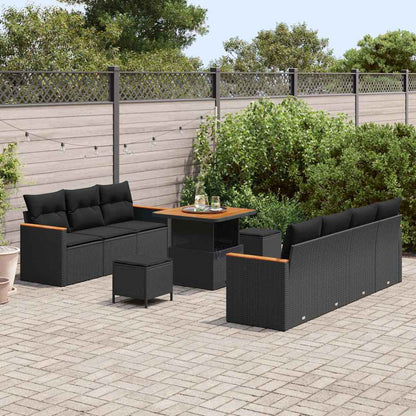 Garten-Sofa-Set mit Kissen 10 pcs Schwarz Poly Rattan